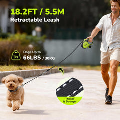 Pecute retractable leash extended to 18.2 ft with chew-proof cable for calm training.