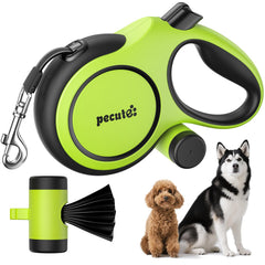 Pecute retractable leash in green showing 26ft extension for controlled walks