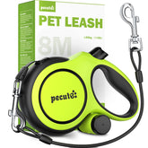 Pecute retractable leash green overview highlighting durable construction for long walks.