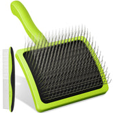 Pecute Slicker Brush curved head aids gentle detangling on long-haired dogs