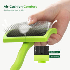 Pecute Slicker Brush soft pins reach undercoats for easier shedding