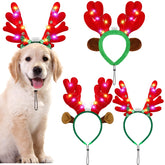 Pedgot 3pcs LED pet headbands worn by a dog with red antlers for Christmas fun