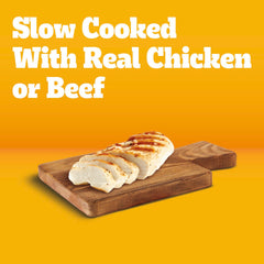 Pedigree Chopped Ground Dinner hearty chicken flavor highlights appealing protein taste.