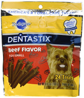 Pedigree Dentastix beef flavor pack for dogs supporting daily dental care and fresh breath.