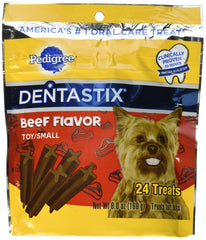 Pedigree Dentastix beef flavor pack for dogs supporting daily dental care and fresh breath.