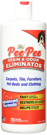 Pee-Pee ELCO Stain & Odor Remover bottle pour for fast stain removal and odor control.