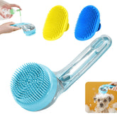 Peehss dog bath brush front view highlights ergonomic ring handle for comfortable grooming