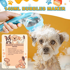 Peehss dog bath brush dispensing shampoo during bath time