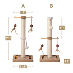 PEEKAB cat scratch post with interactive toys at bottom enhances playtime
