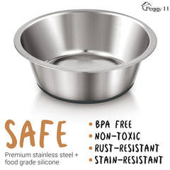 PEGGY11 stainless steel bowls with silicone base reduce sliding and protect floors during feeding.