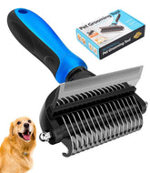PEITA PET 2-in-1 undercoat rake dematting tool in front view for efficient grooming.