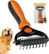 PEITA PET undercoat rake dematting head eases knot removal during home grooming.