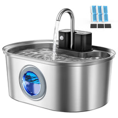 PEKTACO cat water fountain stainless steel 108oz front view shows durable hydration for pets