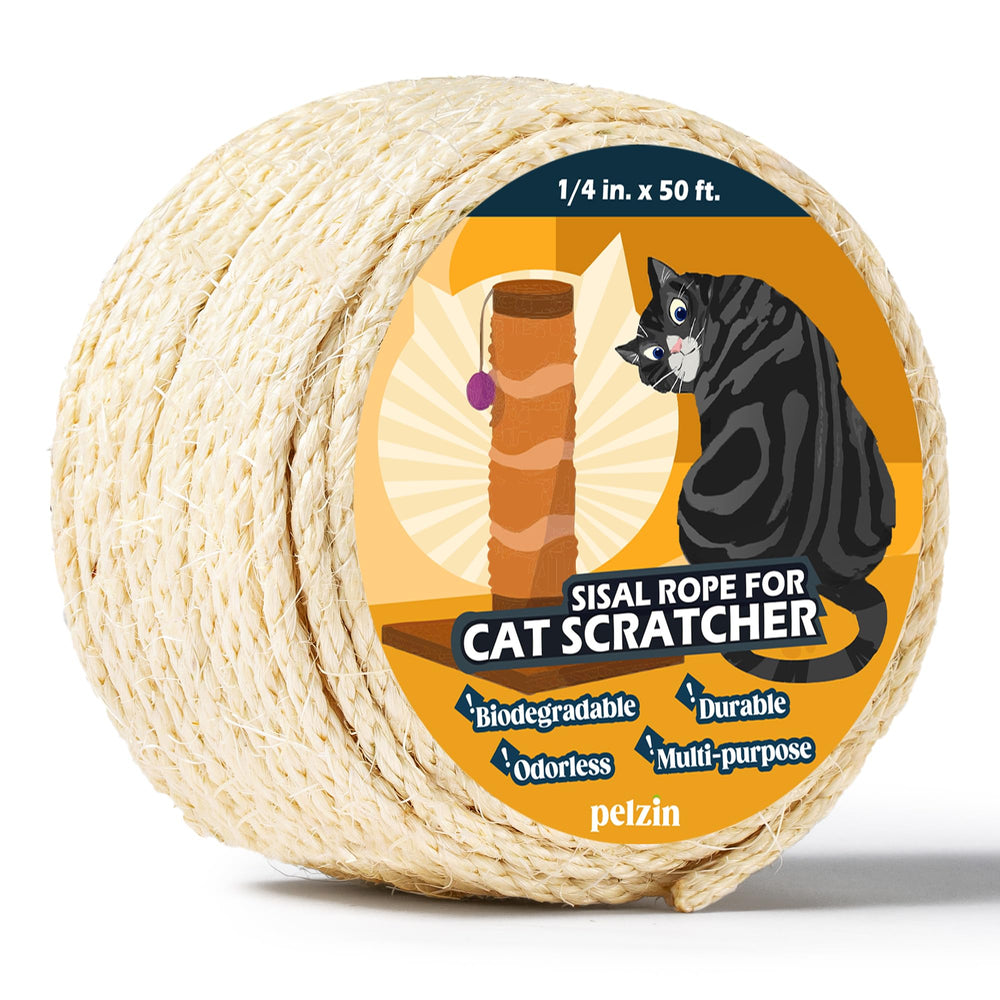 Pelzin sisal rope closeup shows natural fibers for durable cat scratching and DIY projects.