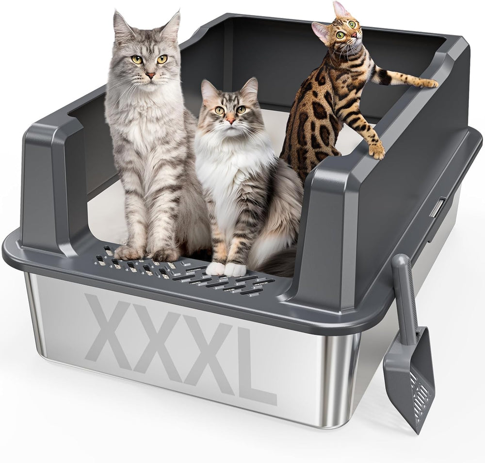 Pematar extra-large XXL stainless steel litter box with lid for big cats and multi-cat homes.