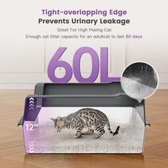 Pematar litter box high-side design demonstrating containment and leakage prevention.