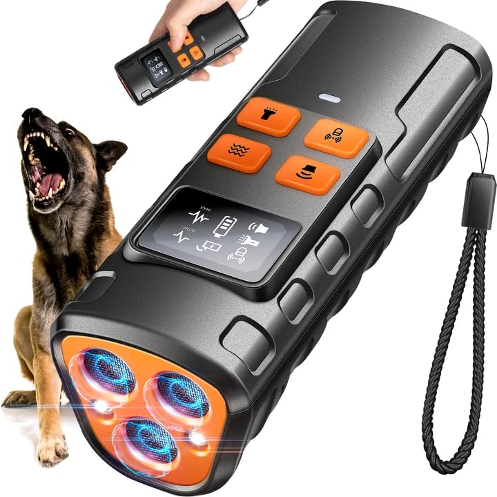PEMOO dog bark deterrent with 3x ultrasonic emitters for humane control.