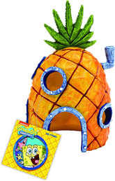 Penn-Plax SpongeBob Pineapple House front view adds whimsical décor and cozy shelter in tanks.