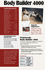 Pennwoods Body Builder 4000 powder closeup illustrates high-fat, high-energy formula.