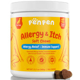 PENPENPET allergy chews bottle 180ct supports allergy relief and skin health.