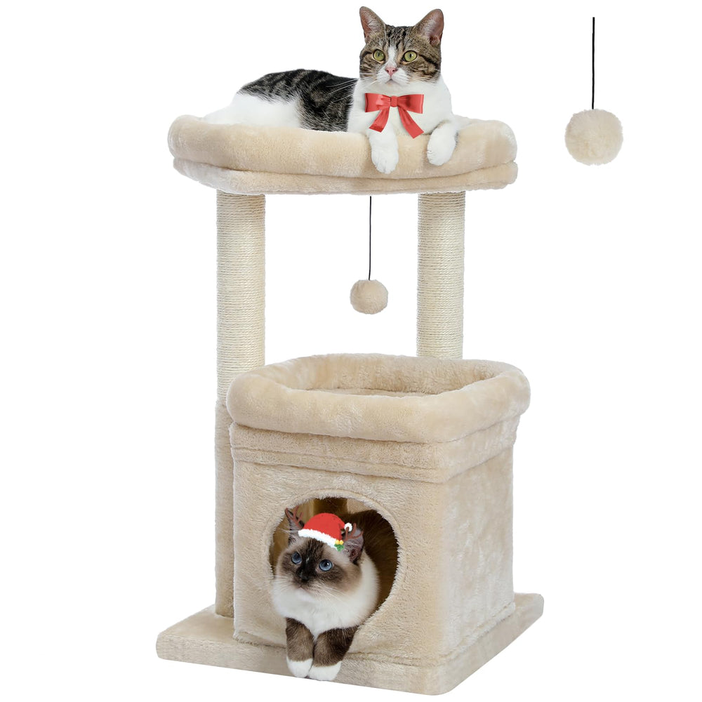 PEQULTI cat tree private condo beige for indoor cats