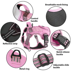 Periflowin heavy-duty tactical harness pink M front-clip close-up supports no-pull training.