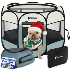 Persure dog cat playpen folded in carrying bag for travel and storage.