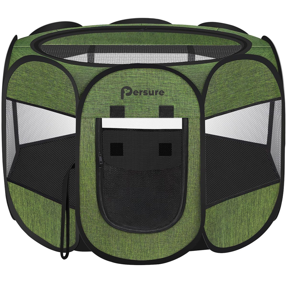 Persure dog playpen premium green outdoor setup with breathable mesh panels for safe play and quick setup.