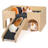 PESNLO wooden guinea pig hideout castle offers spacious exploration for play and nap