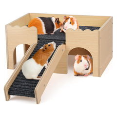 PESNLO wooden guinea pig hideout castle offers spacious exploration for play and nap