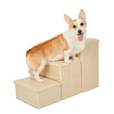 PET AWESOME Dog Stairs with storage lid open, ideal for stashing toys and treats.