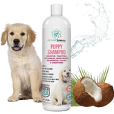 PET CARE Sciences tearless-puppy-shampoo bottle close-up shows gentle cleansing for sensitive coats