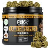 Pet Chef Nutrition Lawn Saver bottle closeup for plant-safe lawn protection.