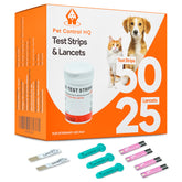 Pet Control HQ glucose test-strip closeup showing minimal blood drawn for accurate readings