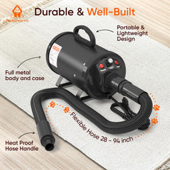 Pet Control HQ high-velocity dryer low-noise motor reduces pet stress during grooming