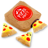 Pet Craft Supply Hide and Seek pizza-box toy full of squeaky plush fun for dogs.