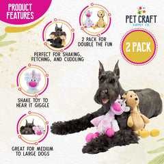 Pet Craft Supply Jiggle Giggle unicorn toy with wiggly arms for fetch and cuddling.