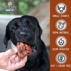 Pet Craft Supply meaty buffalo knee caps close-up shows grain-free, rawhide-free single-ingredient quality.