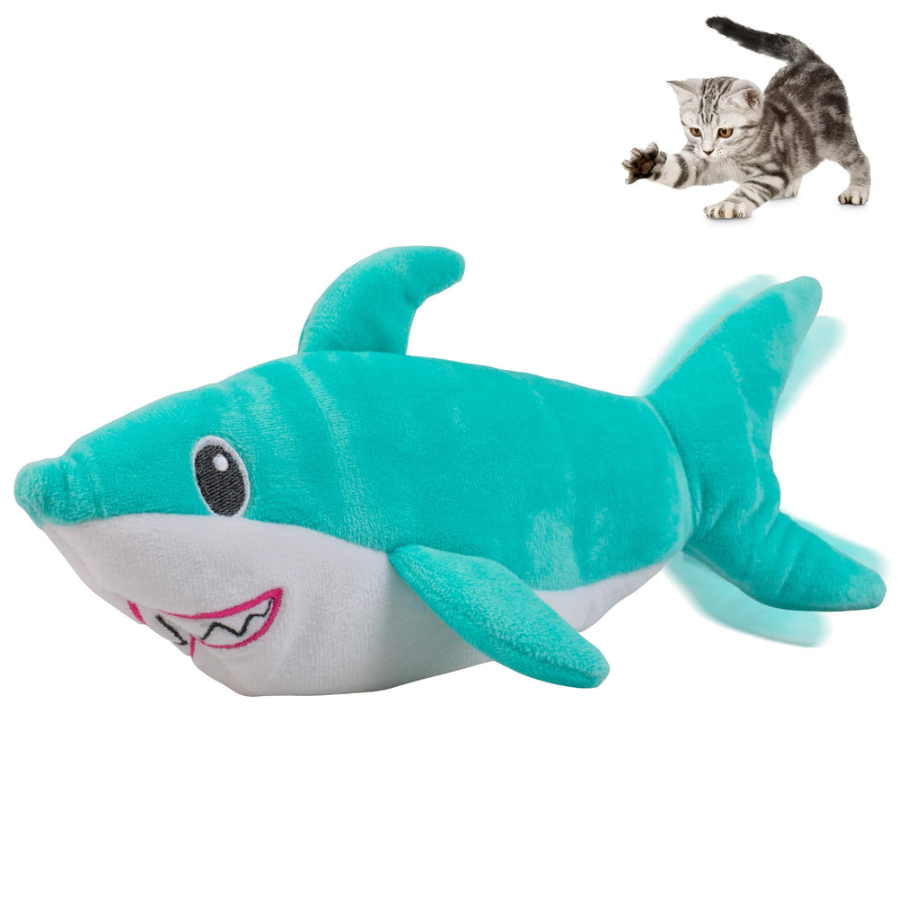 Pet Craft Supply Wiggle Pickle Shark Flipper Flopper front view shows engaging motion for cats.