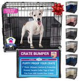 Pet Dreams crate bumper front view in grey shows universal fit and cozy interior.