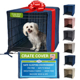 Pet Dreams denim crate cover airflow improves ventilation for a comfortable indoor den.