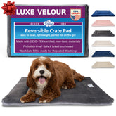 Pet Dreams dog crate pad grey in crate 24 provides compact comfort for travel and crate use.