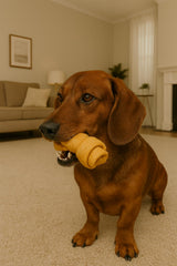 Pet Factory American Beefhide knotted bone closeup shows durable rawhide texture for tough chewers