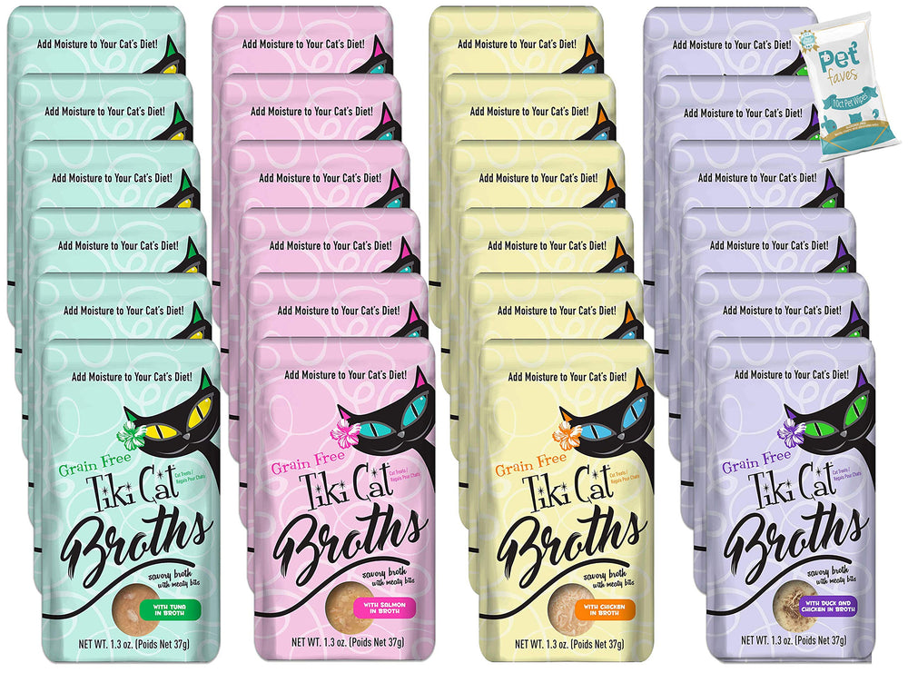Pet Faves Tiki Cat Savory Broth boxes show moisture and flavor for cats.