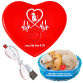 Pet Fit For Life red heartbeat toy close-up highlighting calming beating heart sound for puppies.