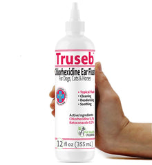 Pet Health Pharma ear flush bottle highlights vet-strength formula for dogs and cats.