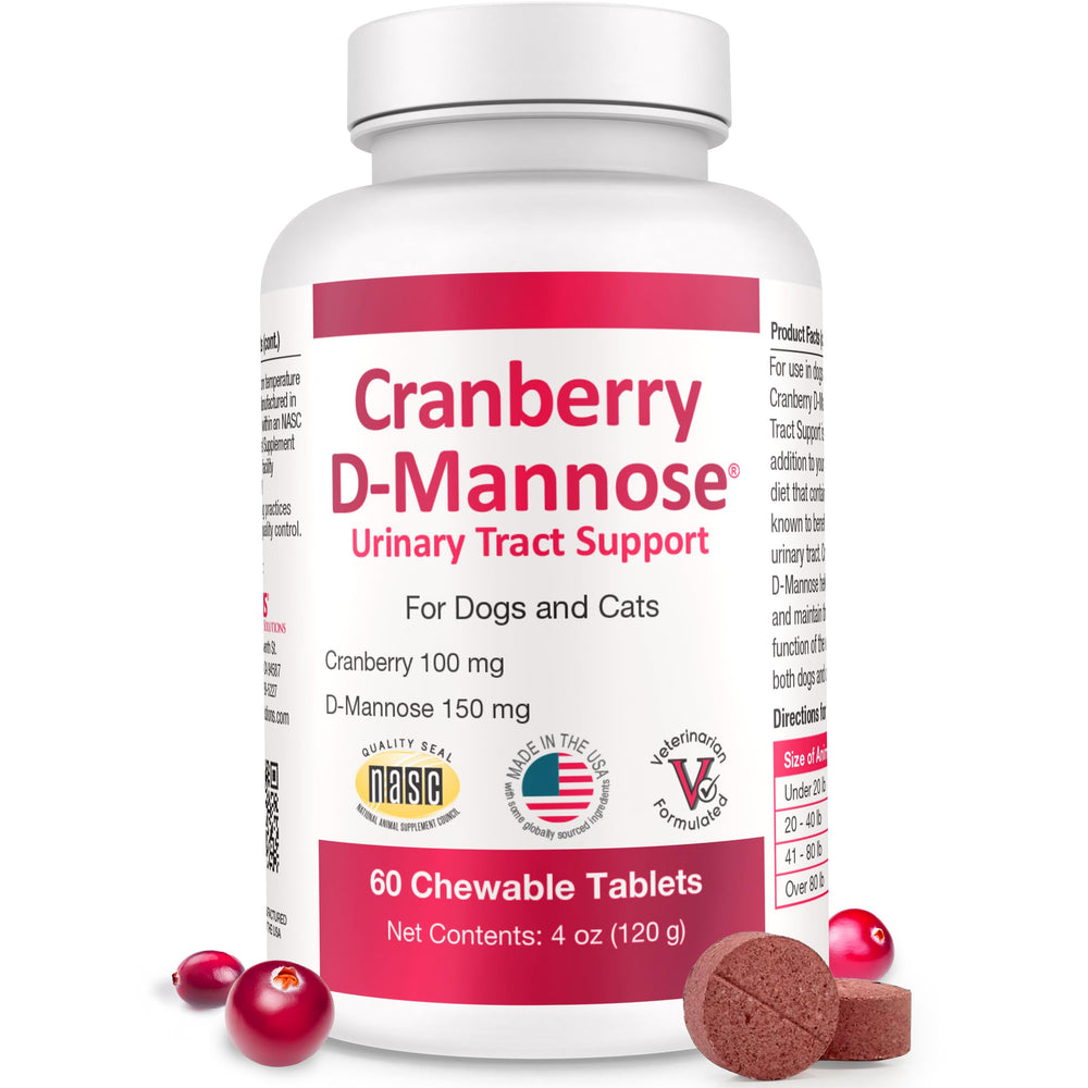 Pet Health Solutions cranberry-d-mannose tablet front view promoting urinary support for dogs and cats