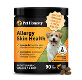 Pet Honesty Allergy Skin Health bottle with salmon-chews supports skin comfort