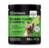 Pet Honesty bladder health dog cranberry chews shown in bowl for urinary health support.