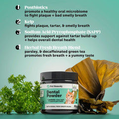 Pet Honesty dental powder on cat food for daily care.